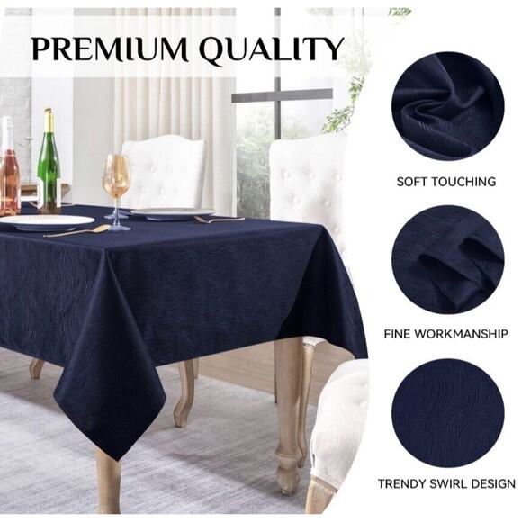 Navy Blue Tablecloth - 60 x 144 inch. Subtle Wave Pattern Wedding Event Home - Picture 4 of 4